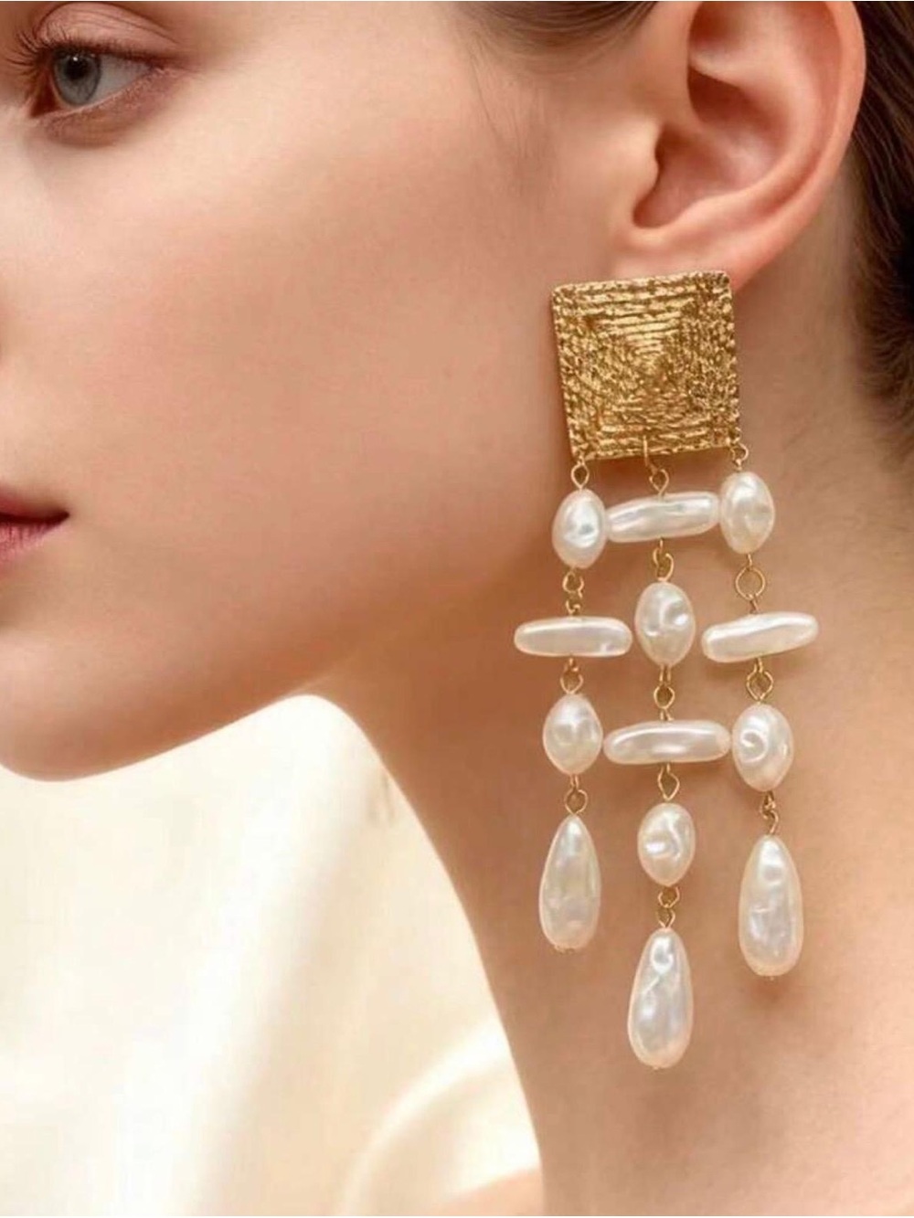 Gold and Pearl Chandelier Drop Earrings - Picture 3 of 5